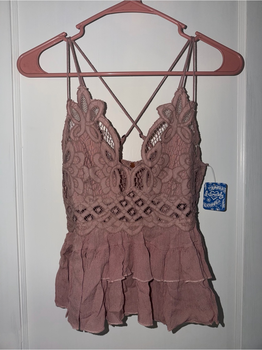 Free People ADELLA CAMI XS Mauve Pink Crochet Tiered Top NWT